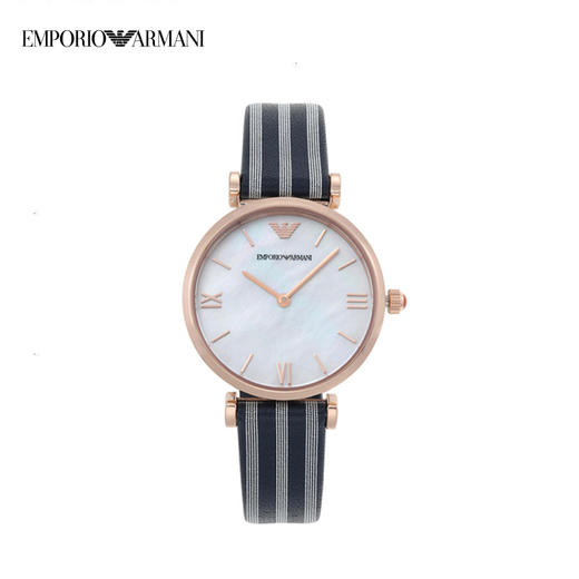 【时计廊】阿玛尼（Emporio Armani) 新款贝母表盘手表女 个性时尚条纹皮带石英表 女AR11224 灰色 商品图0