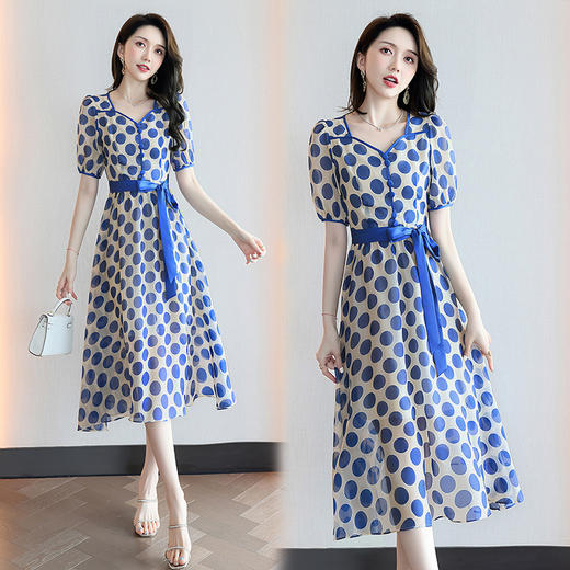 夏新减龄气质收腰显瘦时尚法式浪漫方领波点连衣裙HR-WZ51239 商品图2