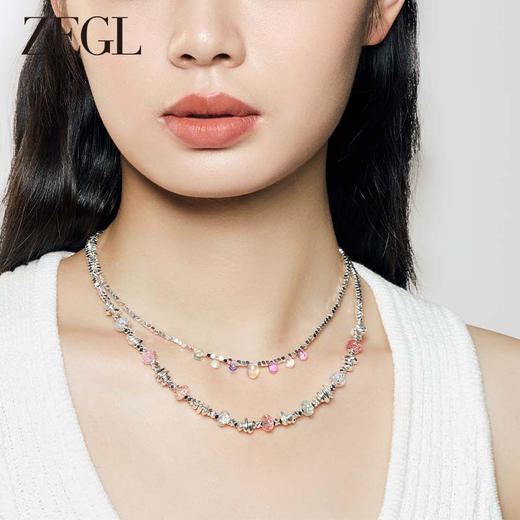 ZEGL彩色碎银子项链女款轻奢小众高级感法式复古串珠多巴胺穿搭锁骨链配饰品 商品图3