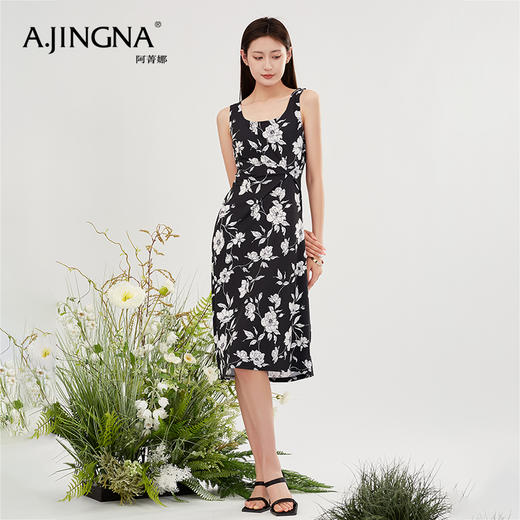 【商场同款】阿菁娜印花设计感小众无袖吊带连衣裙A30X112089 商品图2