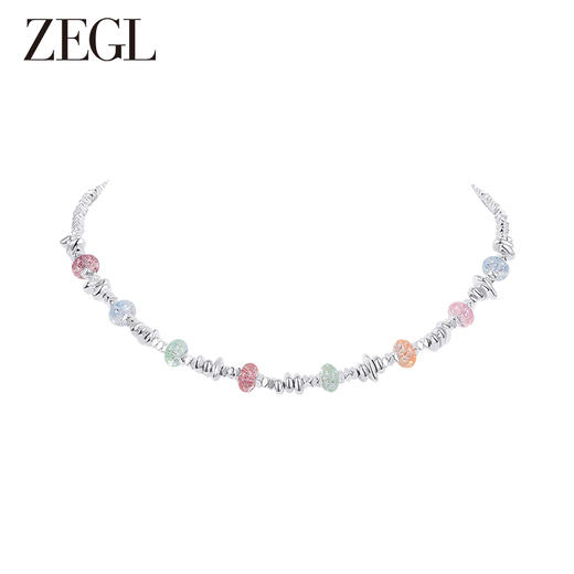 ZEGL彩色碎银子项链女款轻奢小众高级感法式复古串珠多巴胺穿搭锁骨链配饰品 商品图2