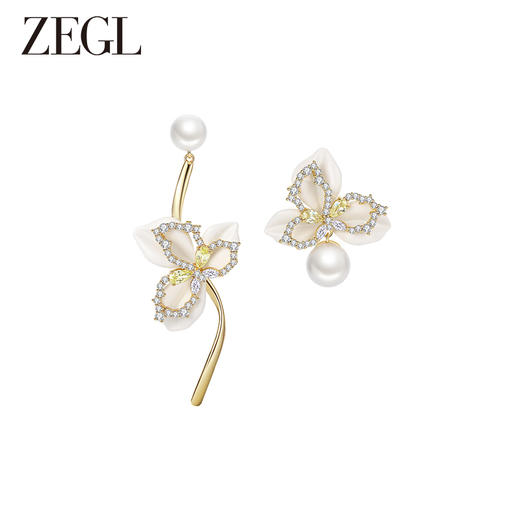 ZEGL设计师初夏物语系列花朵人造珍珠耳环女小众耳钉不对称耳饰品 商品图1