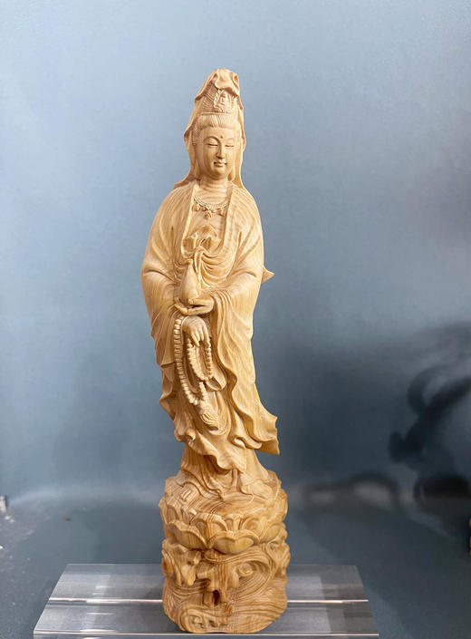 自在观音（手持净瓶海浪莲花宝座）°黄杨木摆件 商品图1