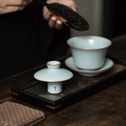 丰子汝窑丰子柱形盖置【方圆盖置】盖托陶瓷天青开片可养汝瓷功夫茶道配件 商品图1