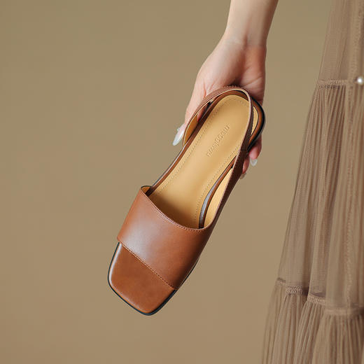 复古简约，纯色一字平底凉鞋WXJ-W1034-8 商品图0