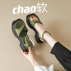 【凉鞋女人必备】芥末绿chao显白！厚底设计，让你轻松增高。露趾罗马鞋，展现女人独特优雅气质。2023夏季新款，必选芥末绿！