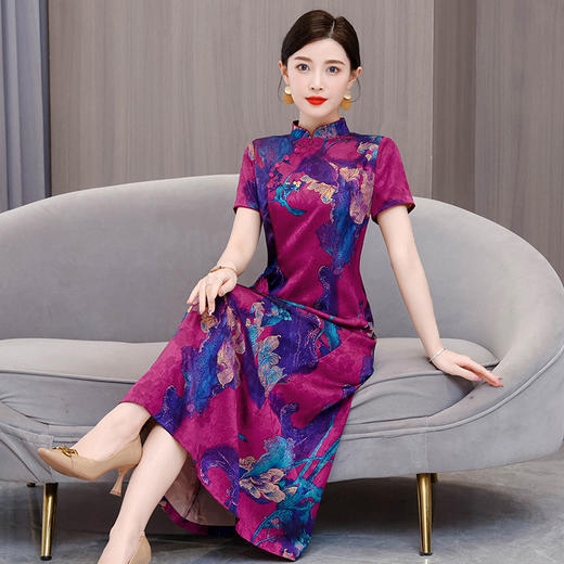 修身百搭，夏气质大码长裙改良版旗袍连衣裙HT-3901 商品图3