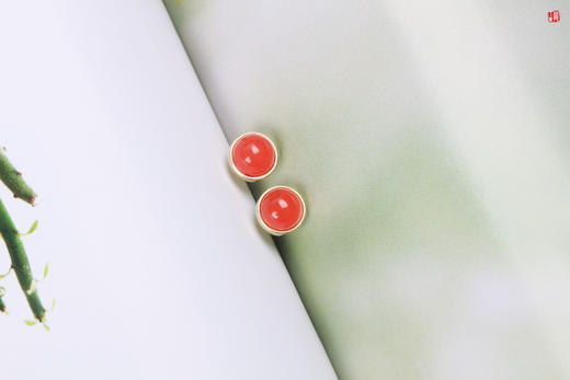 南红保山冰红耳钉【俏佳人】 925银镶嵌 商品图2