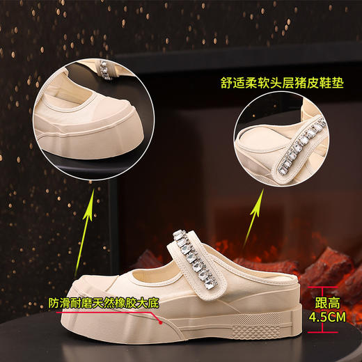 帆布包头拖鞋，新款大头魔术贴凉拖厚底外穿水钻半拖鞋ML10221 商品图1