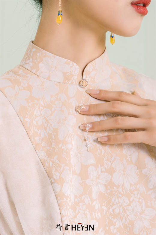 荷言GL 七里香 黄白色提花透明纱袖裙 商品图2