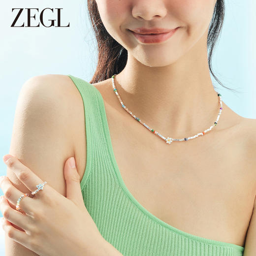 ZEGL彩色花朵串珠碎银子项链女生轻奢小众碎银几两森系夏天多巴胺穿搭锁骨链 商品图3
