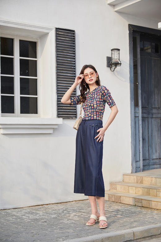 奇威  深蓝牛仔裤阔腿裤0DB02117 商品图10