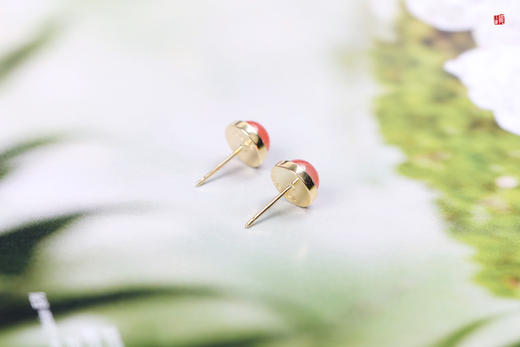南红保山冰红耳钉【俏佳人】 925银镶嵌 商品图3
