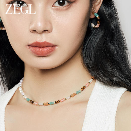 ZEGL淡水珍珠串珠项链女轻奢小众高级感彩色珠子虎眼石水晶锁骨链 商品图4