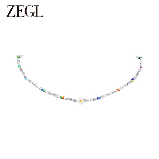 ZEGL彩色花朵串珠碎银子项链女生轻奢小众碎银几两森系夏天多巴胺穿搭锁骨链 商品图1