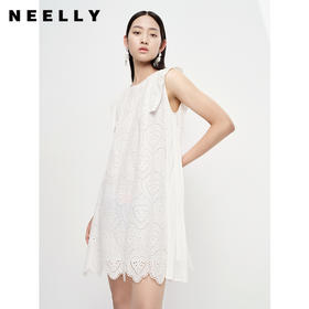 NEELLY纳俪商场同款法式刺绣爱心无袖连衣裙女气质花边下摆娃娃裙N23061Y01197