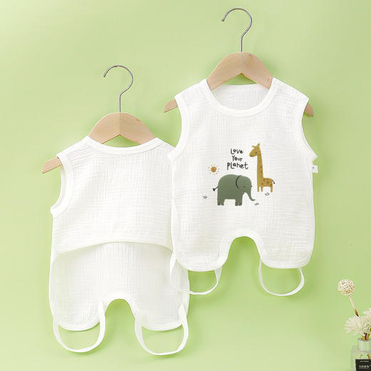 【改】夏季薄款连腿肚兜肩开防着凉护肚新生婴儿泡泡纱布半背衣 商品图1