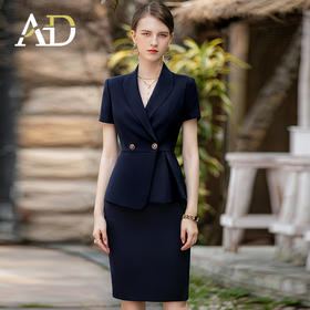 AD气质西服裙两件套女高级感主持人上镜正装套裙藏青色演讲服装