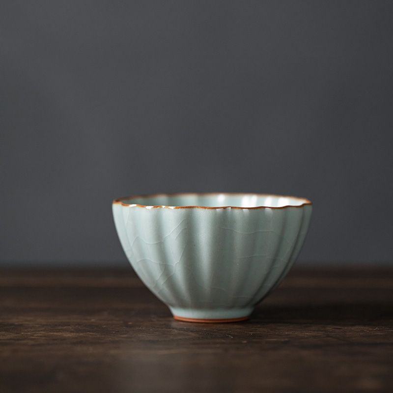 丰子汝窑【花瓣杯】陶瓷茶杯泡茶杯主人杯开片可养汝瓷品茗杯 125ml