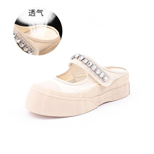 帆布包头拖鞋，新款大头魔术贴凉拖厚底外穿水钻半拖鞋ML10221 商品图4