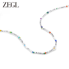 ZEGL彩色花朵串珠碎银子项链女生轻奢小众碎银几两森系夏天多巴胺穿搭锁骨链