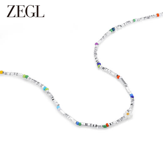 ZEGL彩色花朵串珠碎银子项链女生轻奢小众碎银几两森系夏天多巴胺穿搭锁骨链 商品图0