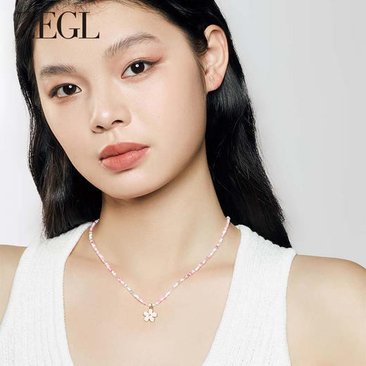 ZEGL粉色花朵串珠项链女轻奢小众2023年新款潮夏天彩色锁骨链配饰 商品图1
