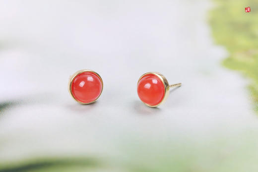 南红保山冰红耳钉【俏佳人】 925银镶嵌 商品图1