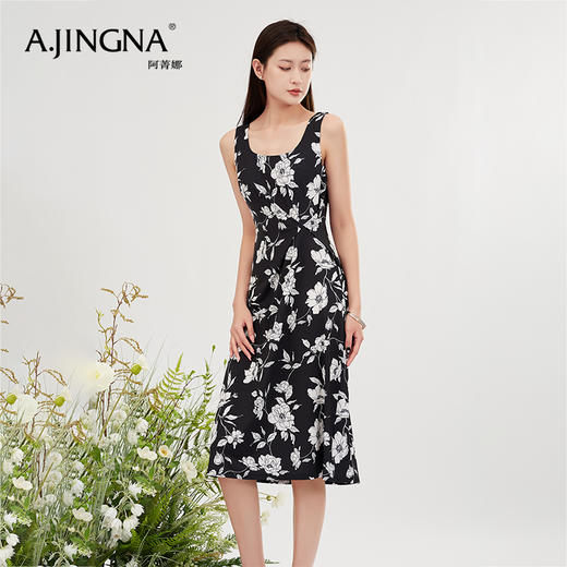 【商场同款】阿菁娜印花设计感小众无袖吊带连衣裙A30X112089 商品图0