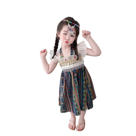 【夏日元气女孩，送模特同款发饰】质感面料，亲肤凉爽，2023夏季新款女童飞袖国风汉服连衣裙，中国古唐风裙童装潮-SH 商品图4