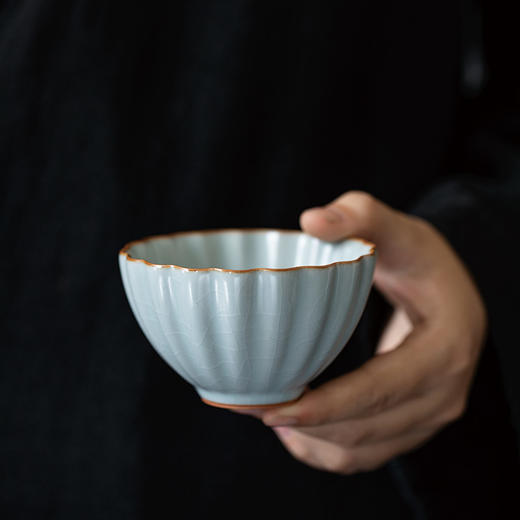 丰子汝窑【花瓣杯】陶瓷茶杯泡茶杯主人杯开片可养汝瓷品茗杯 125ml 商品图4