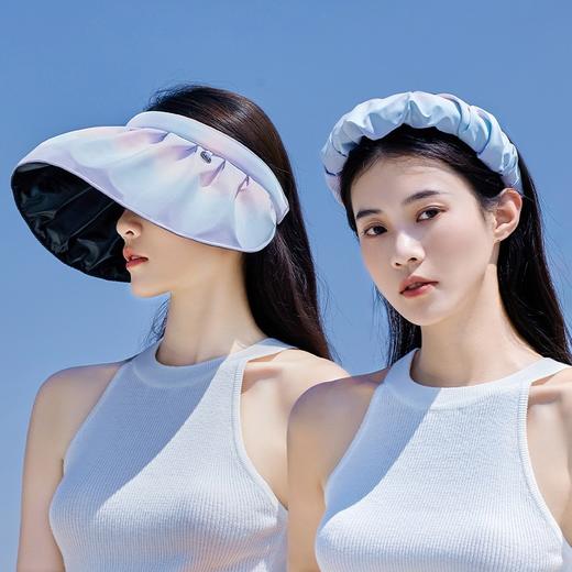 【一帽两用，进口黑胶防晒】夏季时尚防晒帽，发箍空顶帽轻盈透气，佩戴自然方便，自带弧度的帽檐既遮阳又显脸小，女户外遮脸潮大檐休闲空顶帽子，遮阳防紫外线贝壳帽 商品图1