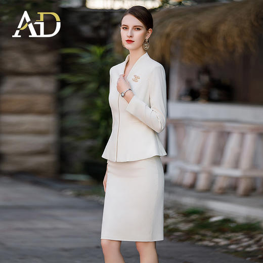 AD职业气质工作服女2023春款高级感拉链无领西装套装商务接待工装 商品图2