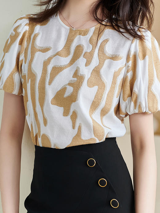 米思阳2025夏季新款复古风提花衬衣套头圆领一粒扣宽松上衣女1909 商品图4