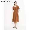 NEELLY纳俪商场同款法式泡泡袖天丝连衣裙女新款夏季方领A字裙潮N23061Y01198 商品缩略图0