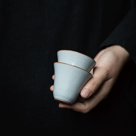 【丰子汝窑】【天青高心杯2入】茶杯手工开片主人杯陶瓷汝瓷单杯子个人品茗杯功夫茶具 商品图3