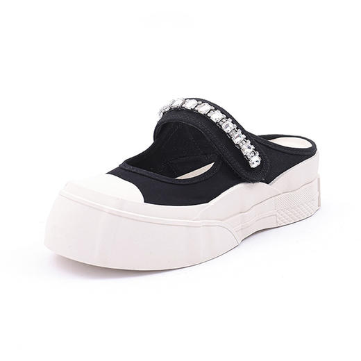 帆布包头拖鞋，新款大头魔术贴凉拖厚底外穿水钻半拖鞋ML10221 商品图2