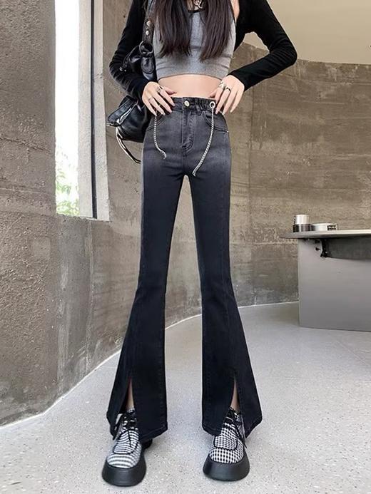 渐变色开叉微喇牛仔裤女；秋季新款紧身显瘦，撞色小个子喇叭长裤，时尚潮流，舒适贴身；展现你的青春活力！ 商品图3