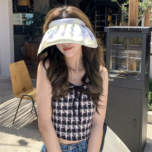 【一帽两用，进口黑胶防晒】夏季时尚防晒帽，发箍空顶帽轻盈透气，佩戴自然方便，自带弧度的帽檐既遮阳又显脸小，女户外遮脸潮大檐休闲空顶帽子，遮阳防紫外线贝壳帽 商品图8