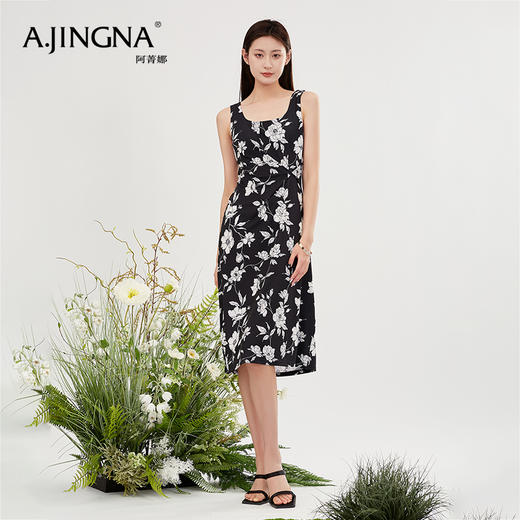 【商场同款】阿菁娜印花设计感小众无袖吊带连衣裙A30X112089 商品图4