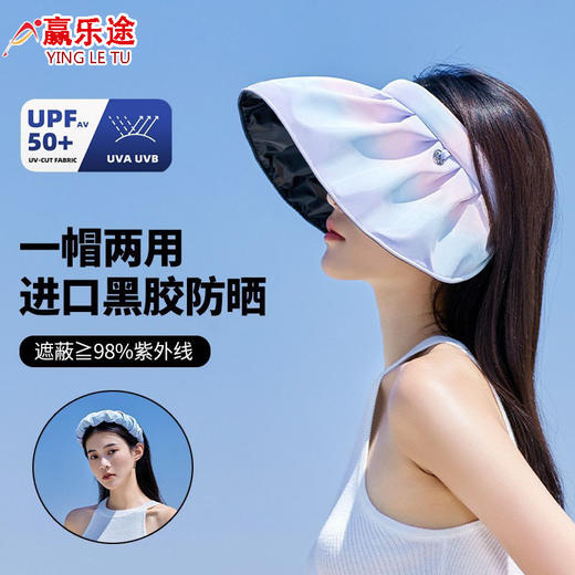 【一帽两用，进口黑胶防晒】夏季时尚防晒帽，发箍空顶帽轻盈透气，佩戴自然方便，自带弧度的帽檐既遮阳又显脸小，女户外遮脸潮大檐休闲空顶帽子，遮阳防紫外线贝壳帽 商品图0