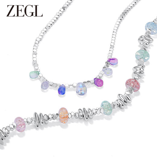 ZEGL彩色碎银子项链女款轻奢小众高级感法式复古串珠多巴胺穿搭锁骨链配饰品 商品图0