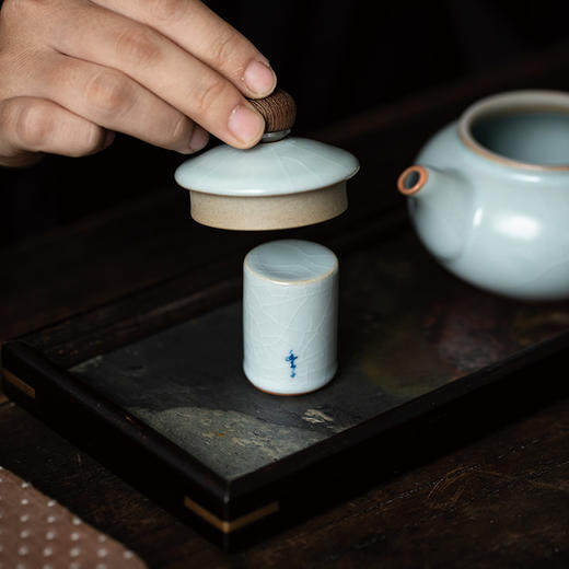 丰子汝窑丰子柱形盖置【方圆盖置】盖托陶瓷天青开片可养汝瓷功夫茶道配件 商品图2