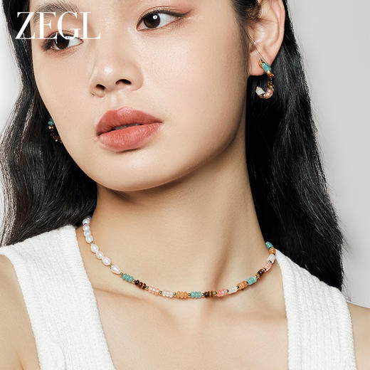 ZEGL淡水珍珠串珠项链女轻奢小众高级感彩色珠子虎眼石水晶锁骨链 商品图3