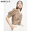 NEELLY纳俪商场同款条纹V领显瘦五分泡泡袖时尚天丝衬衫女简约夏N23061B01194 商品缩略图0