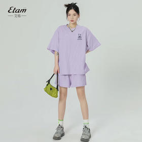 品牌清仓超值价【艾格华夫格女士短袖套装】精致小熊刺绣 成套运动服 单穿百搭 显瘦懒人必备 弹力超大 套上就能出门 超级遮肉