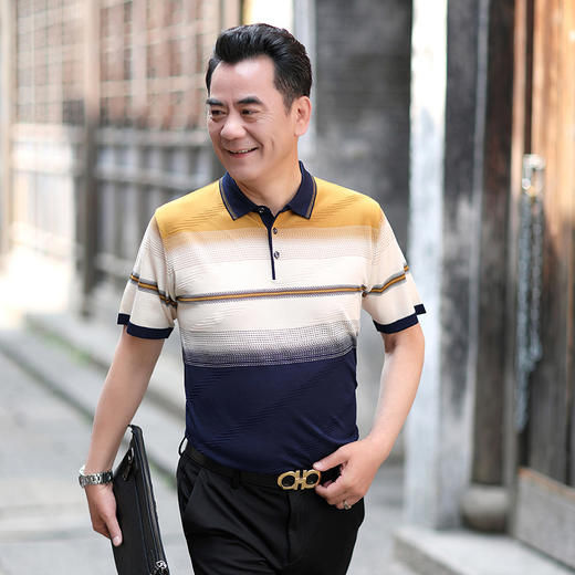 【凉爽冰丝透气不闷汗，时尚简约百搭】夏季中年短袖t恤男冰丝宽松polo衫，简约底摆，服帖合身不显肚腩，修饰您的优雅身形，男爸爸夏装上衣中老年男士衣服 商品图13