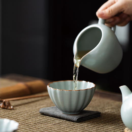 丰子汝窑【花瓣杯】陶瓷茶杯泡茶杯主人杯开片可养汝瓷品茗杯 125ml 商品图2