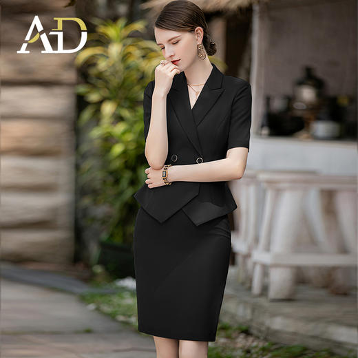 AD职业套装气质女神范主持人正装夏季2023新款商务短袖西装套裙 商品图2