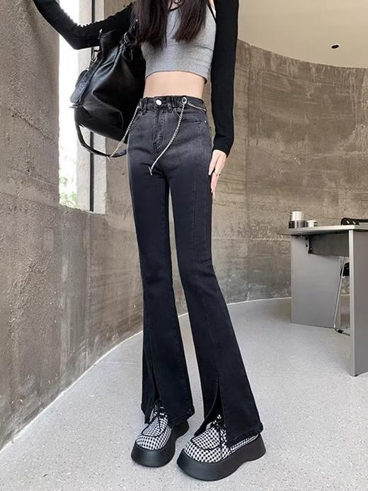 渐变色开叉微喇牛仔裤女；秋季新款紧身显瘦，撞色小个子喇叭长裤，时尚潮流，舒适贴身；展现你的青春活力！ 商品图2